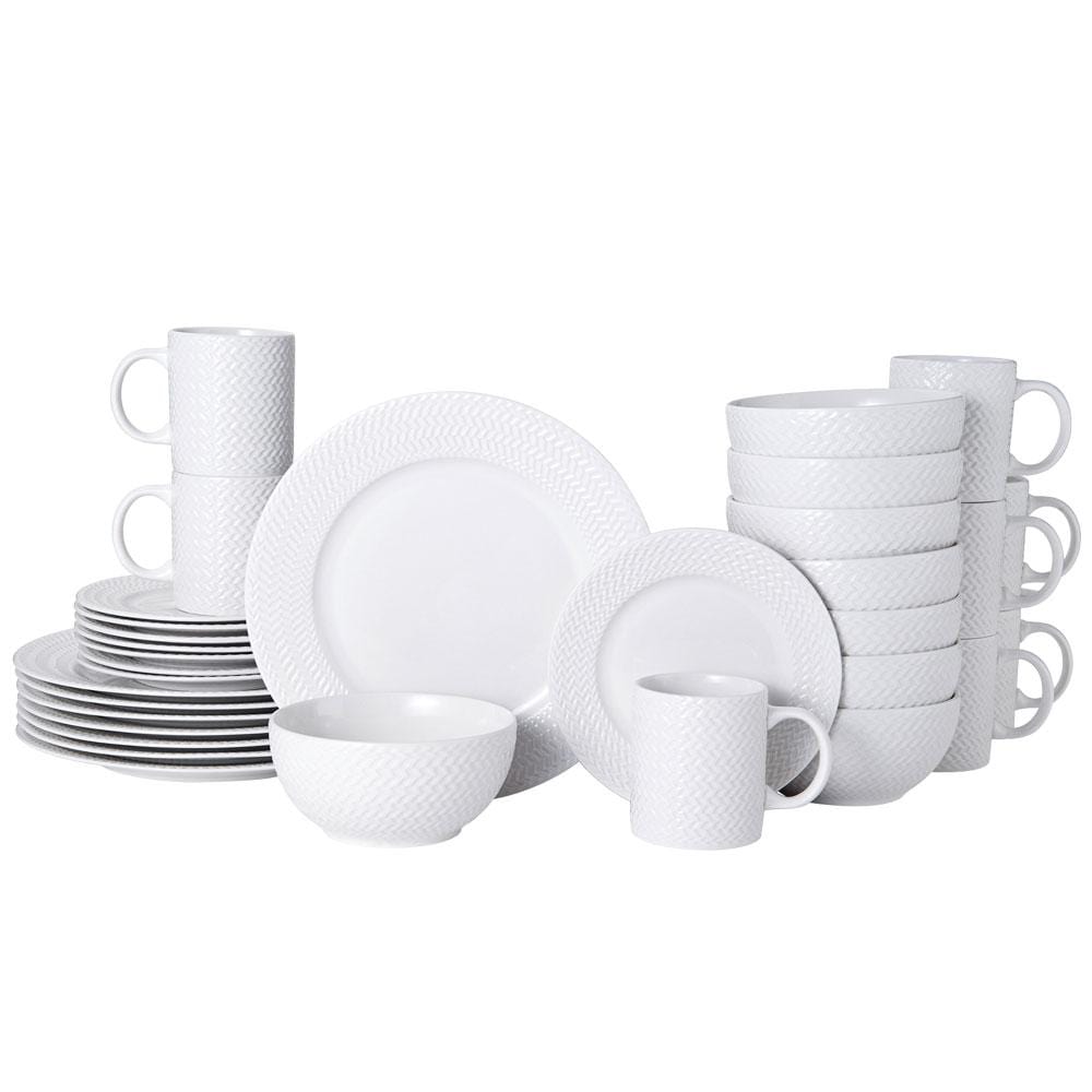Flora 32-Piece White Porcelain Dinnerware Set with 8-Piece Dinner Plat –  Nordic Abode