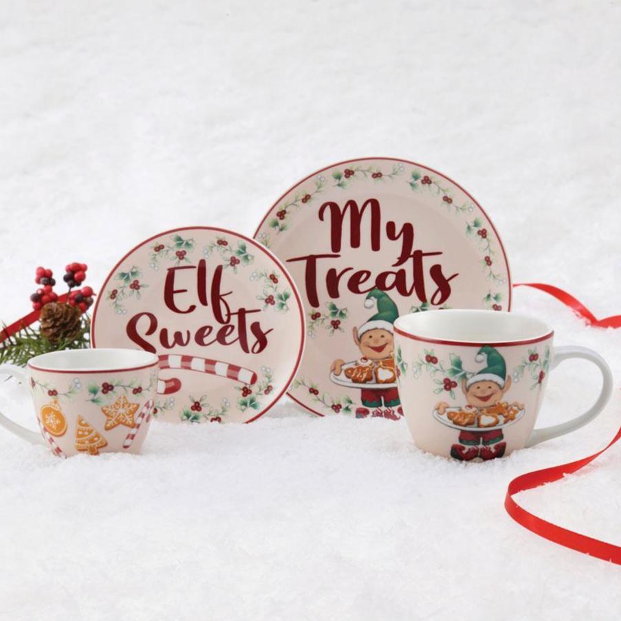 Winterberry® 4 Piece Elf Cookie Plate and Mug Gift Set