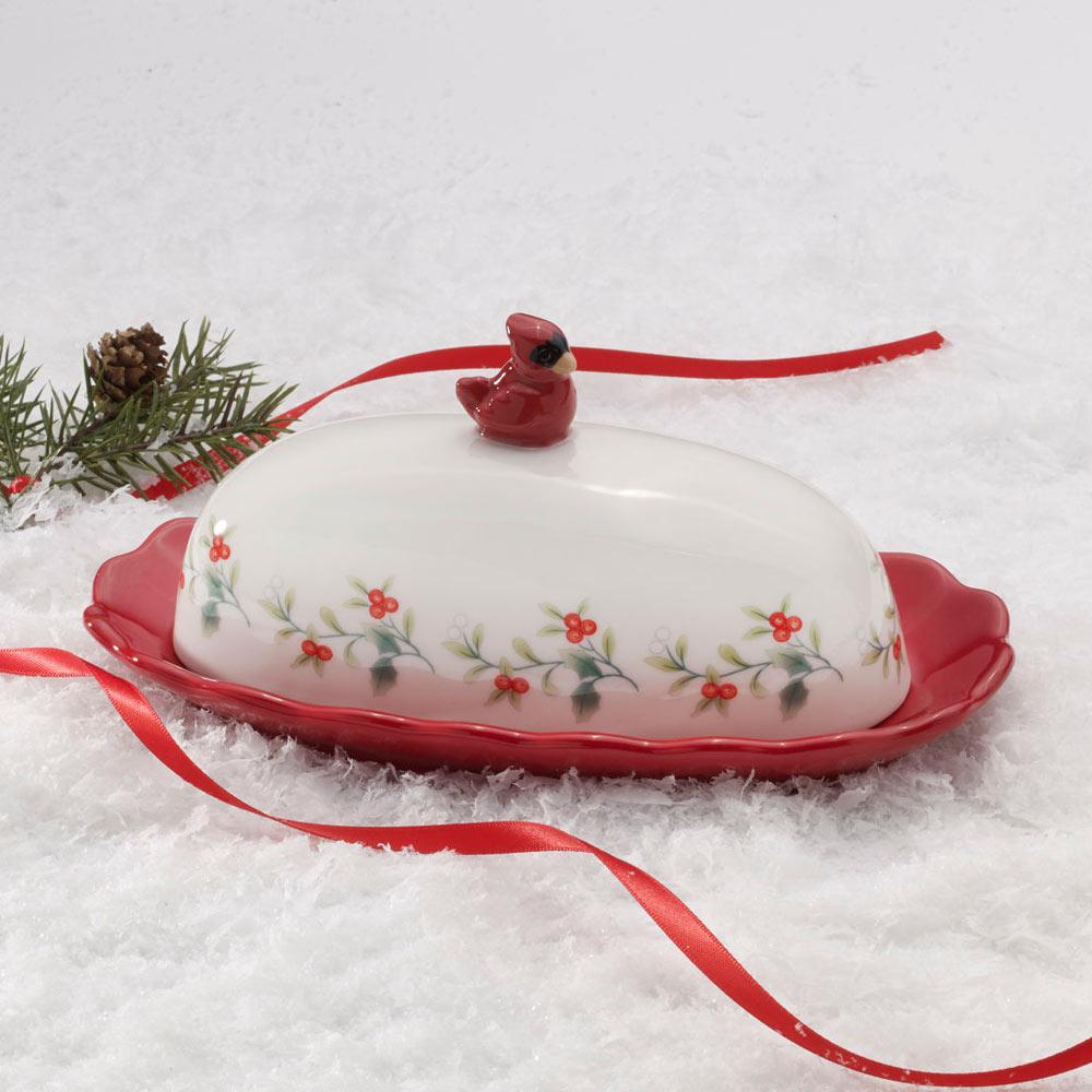 Winterberry® Cardinal Ruffled Butter Dish
