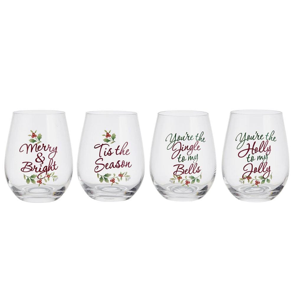 Winterberry® Cheerful Set of 4 Sentiment Stemless Wine Glasses