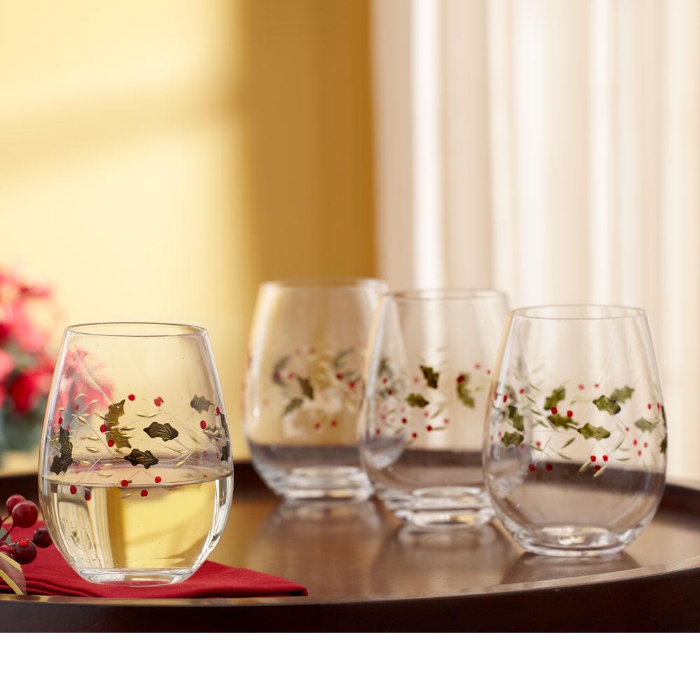 Set of 4 Wine Time Stemless Wine Glasses | at Home