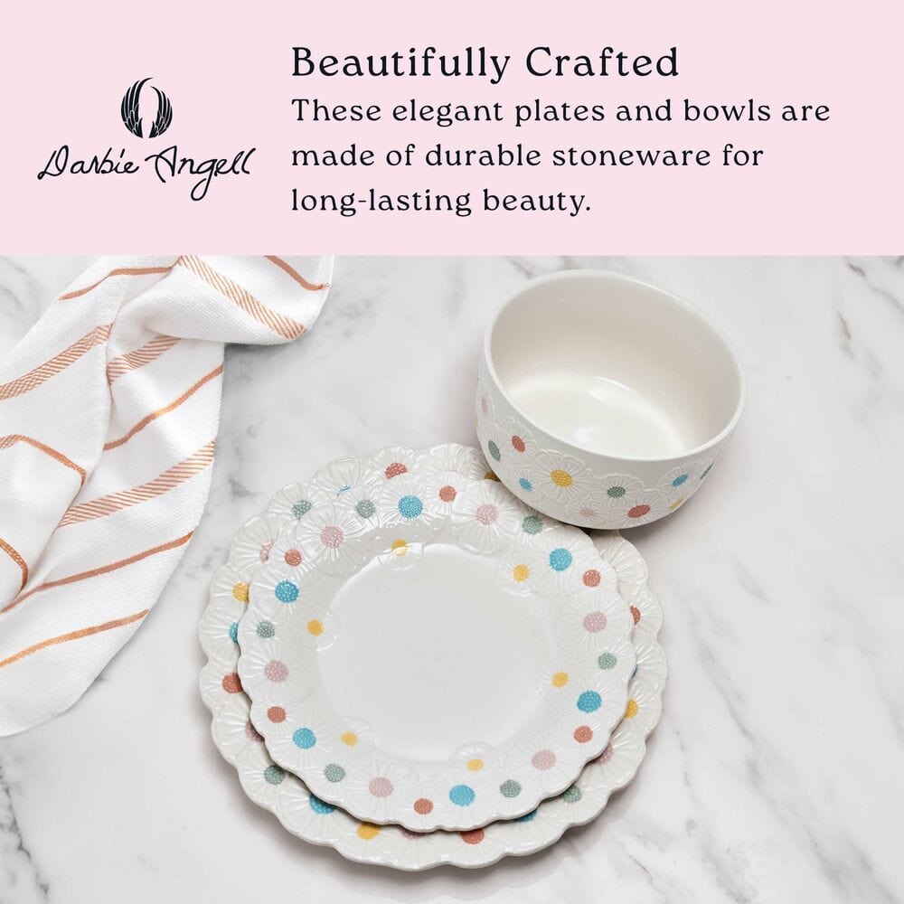 Darbie Angell Painted Daisy 12 Piece Dinnerware Set, Service or 4