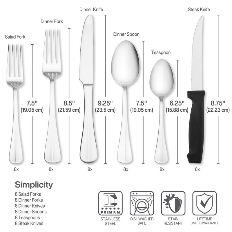 Simplicity 53 Piece Flatware Set, Service for 8