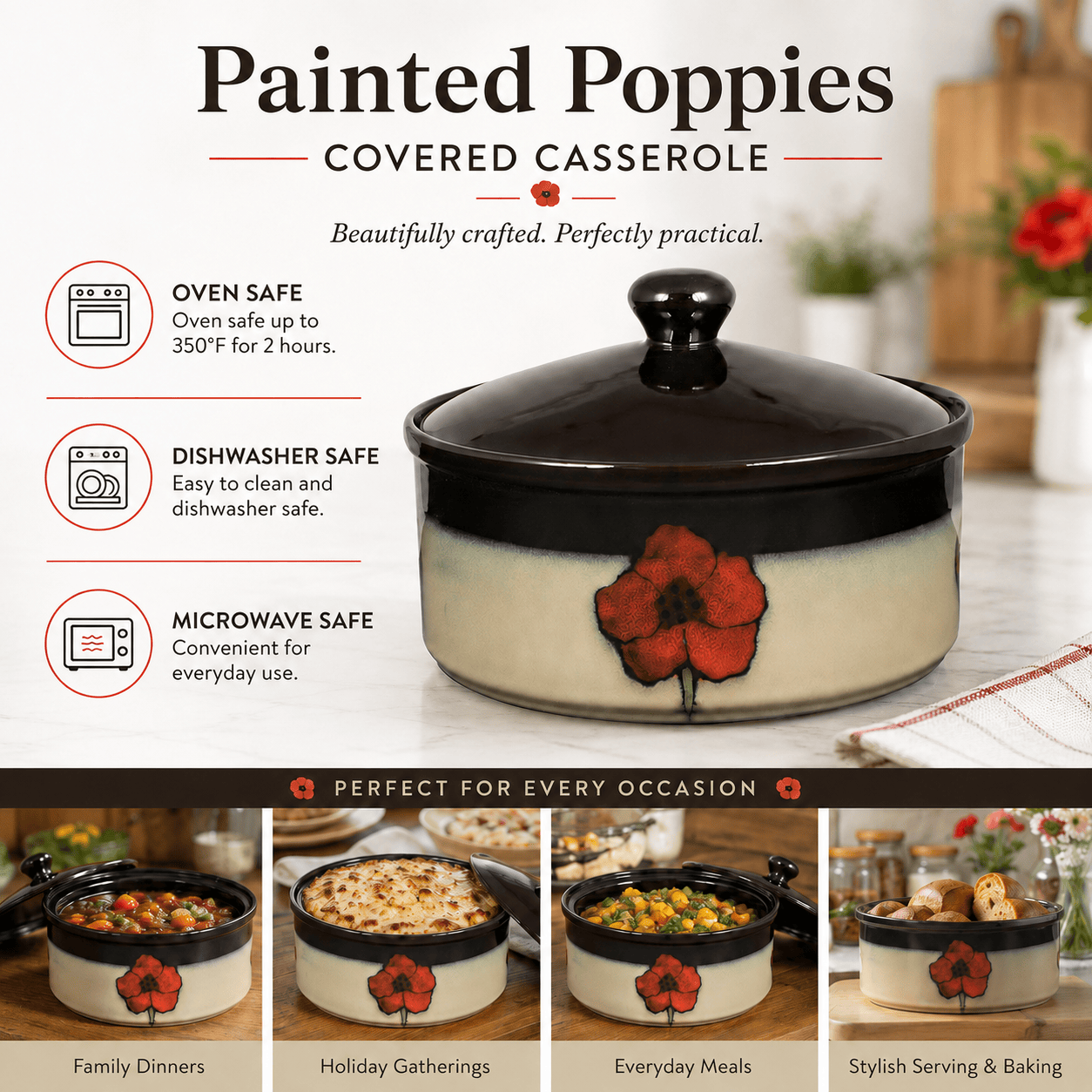 Painted Poppies Covered Casserole