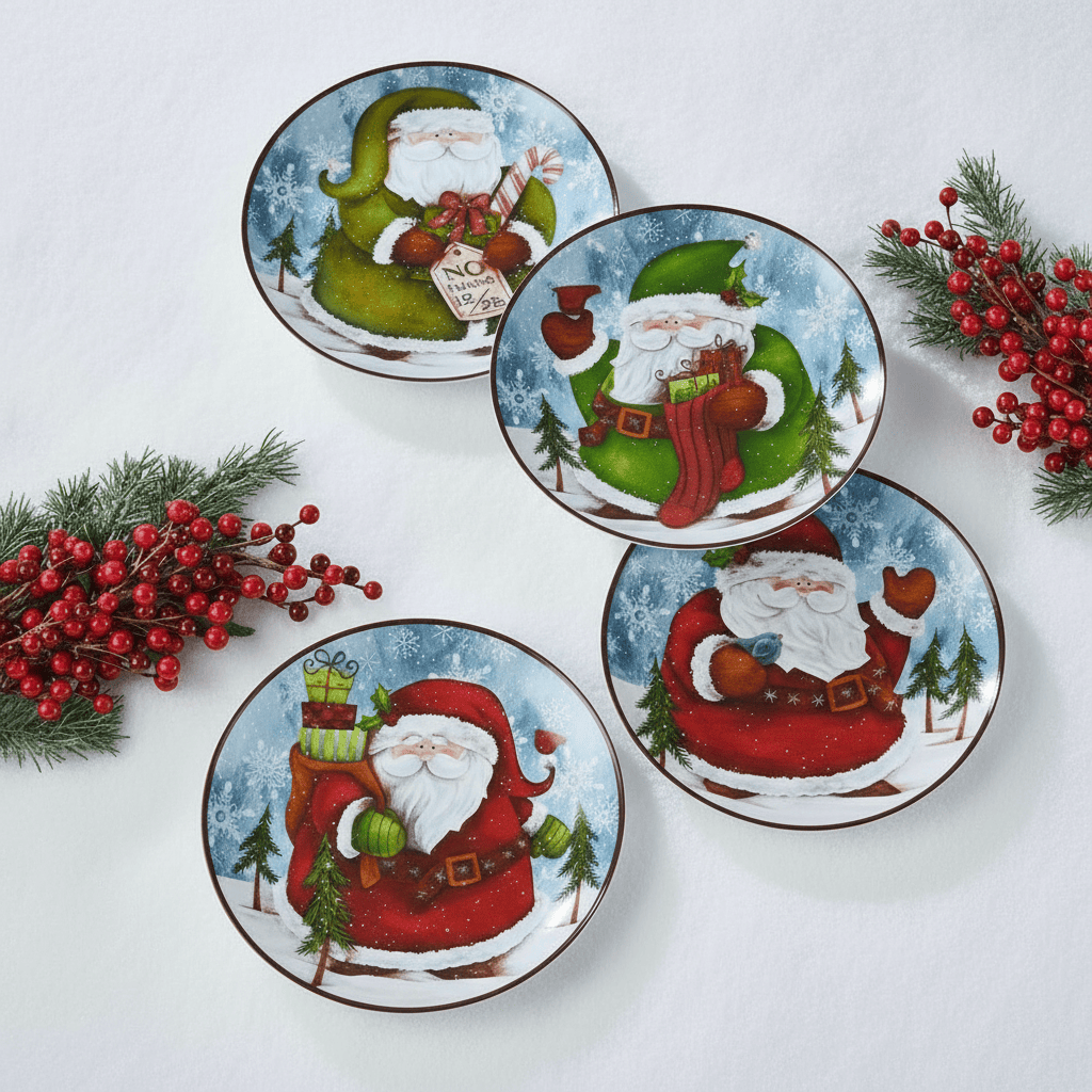 Evergreen Ernie Set of 4 Santa Salad Plates
