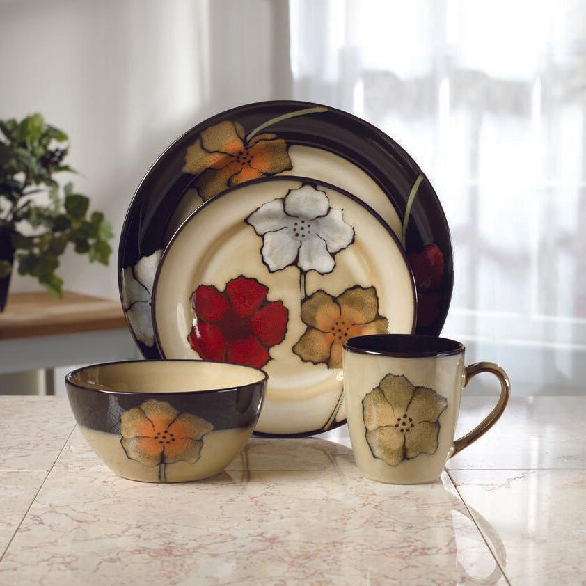 Painted Poppies 16 Piece Dinnerware Set, Service for 4