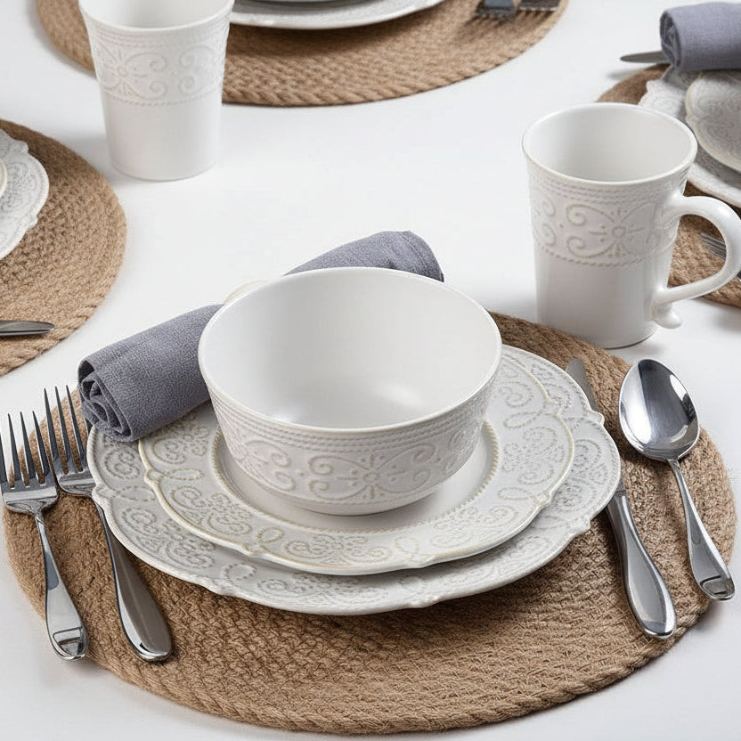 Abby White 16 Piece Dinnerware Set, Service for 4