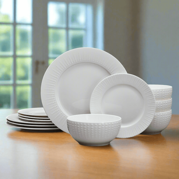 Set Da Tavola 12 Pezzi Pfaltzgraff Venice In Melamina, Servizio Per 4, Con Piatti E Ciotole, Motivo Conchiglie E Stelle Marine