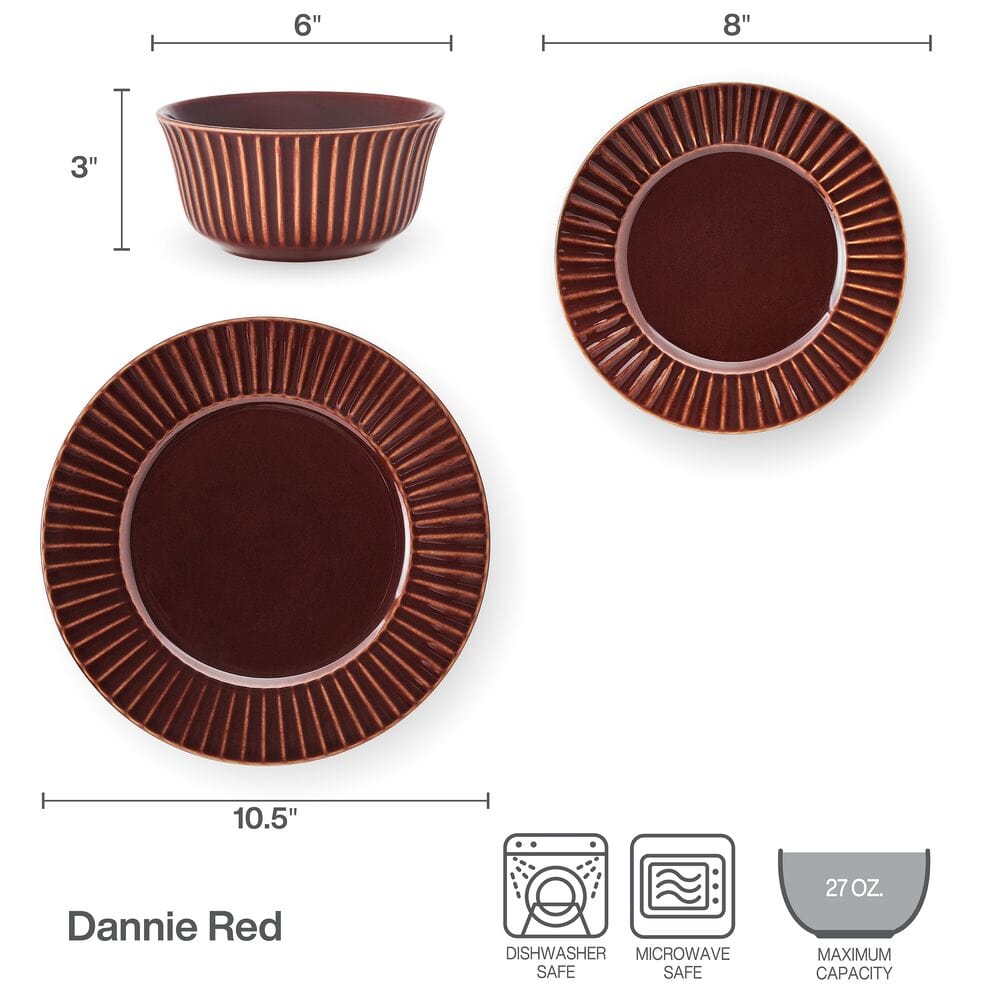 Dannie Red 12 Piece Dinnerware Set, Service for 4