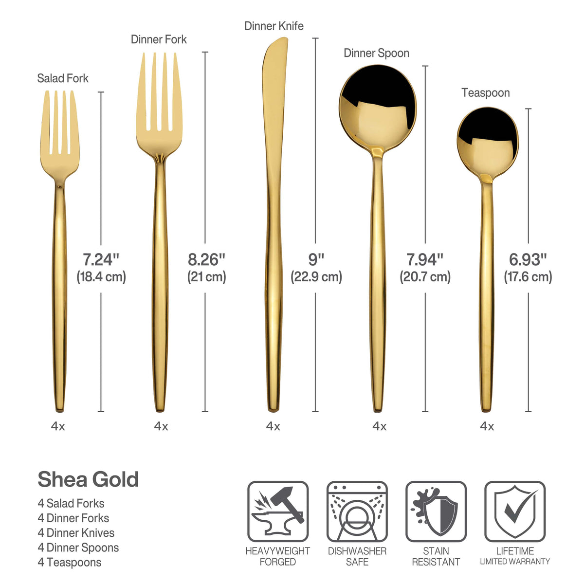 Shea Gold Forged 20 Piece Flatware Set, Service for 4
