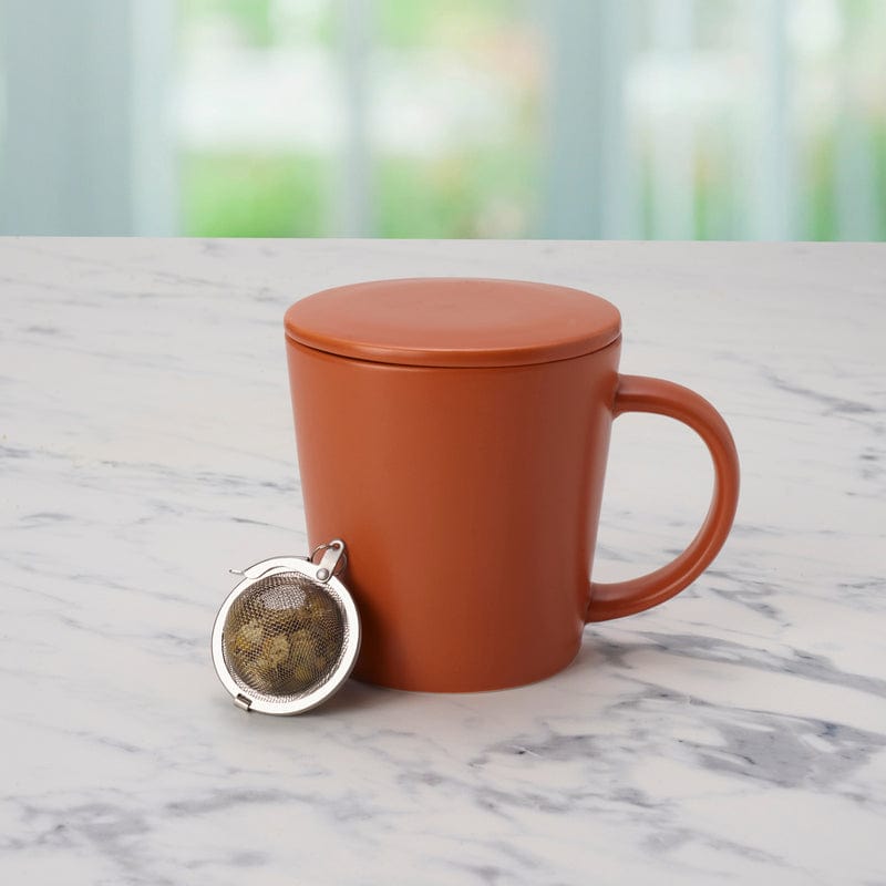 Orange Tea Mug with Infuser and Lid