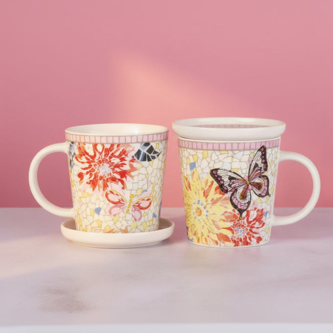 Dolly Parton Mosaic Set of 2 Mugs with Lid Coaster