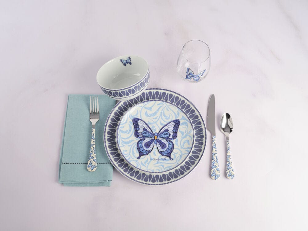 Dolly Parton Mosaic Blue Butterfly 12 Piece Dinnerware Set Service for 4