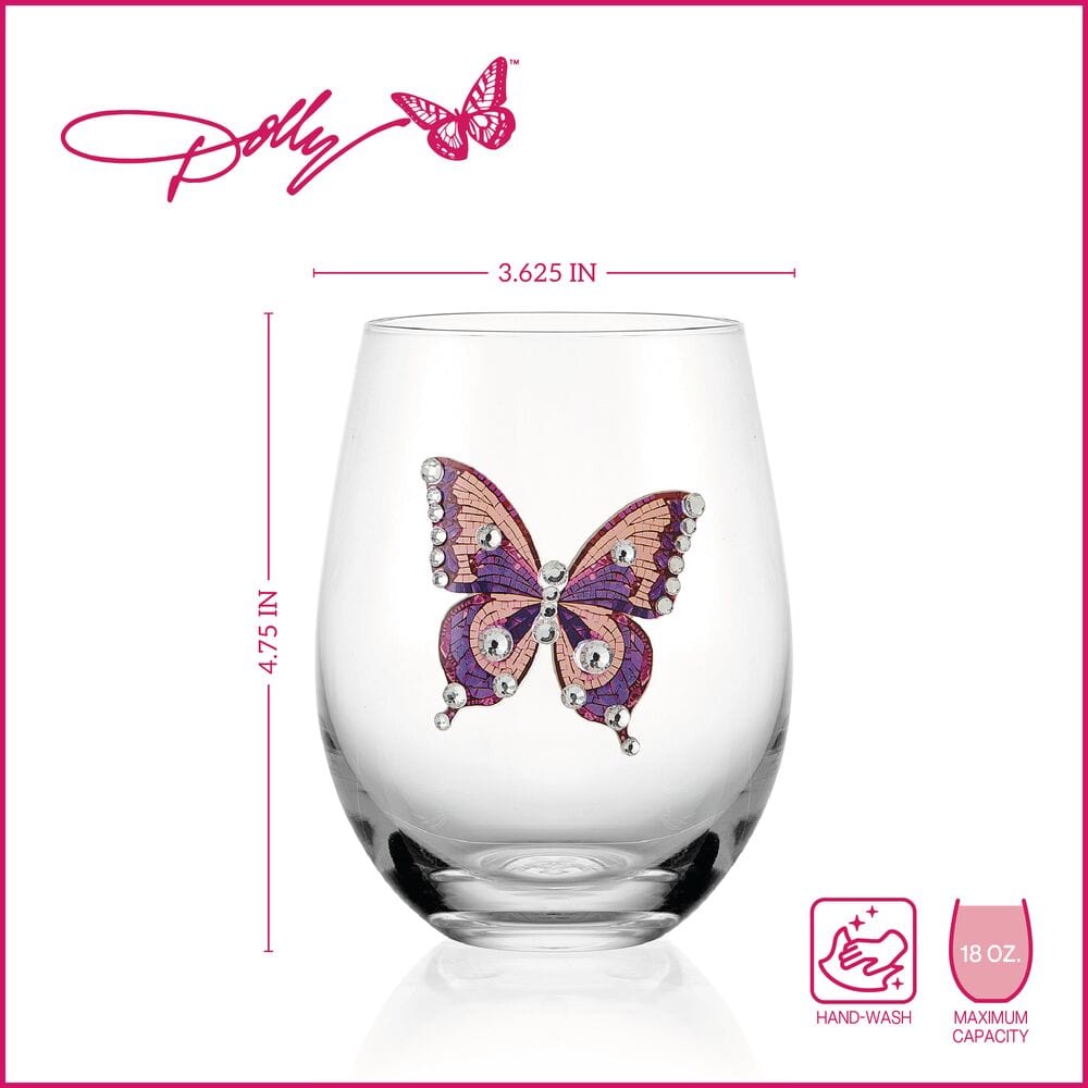 Dolly Parton Jeweled Mosaic Set of 2 Stemless Wine Glasses