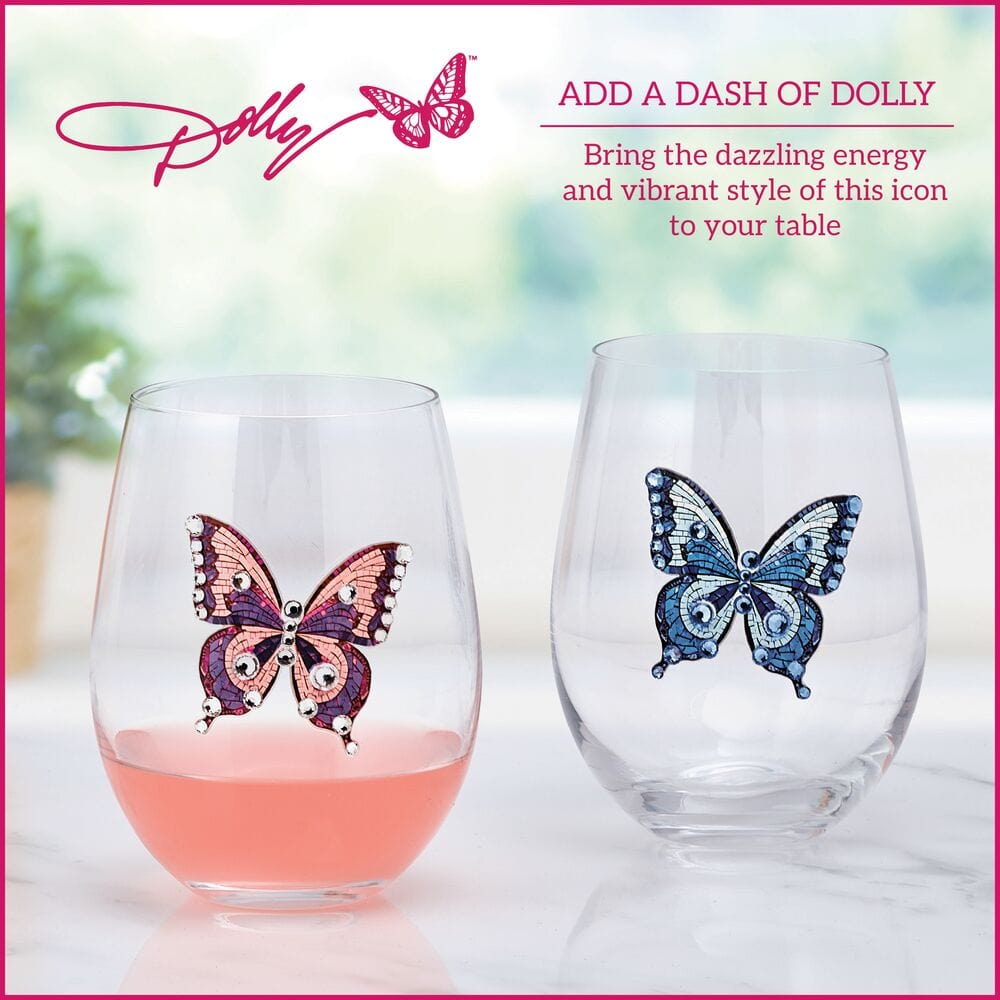 Dolly Parton Jeweled Mosaic Set of 2 Stemless Wine Glasses