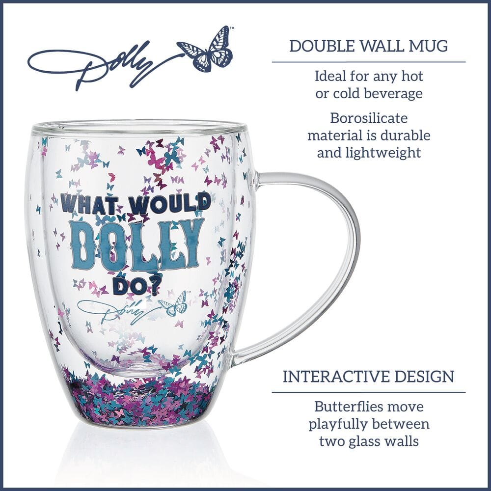 Dolly Parton Confetti Set of 2 Double Wall Glass Mugs