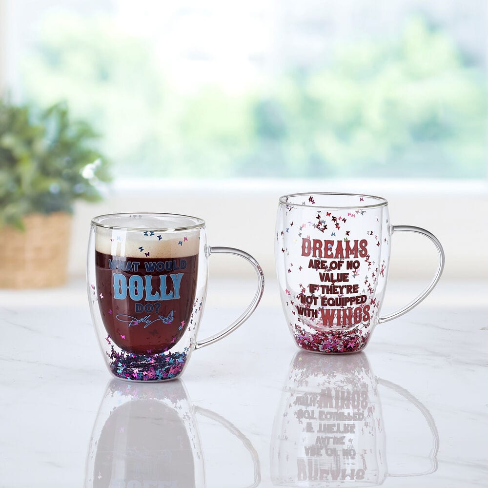 Dolly Parton Confetti Set of 2 Double Wall Glass Mugs