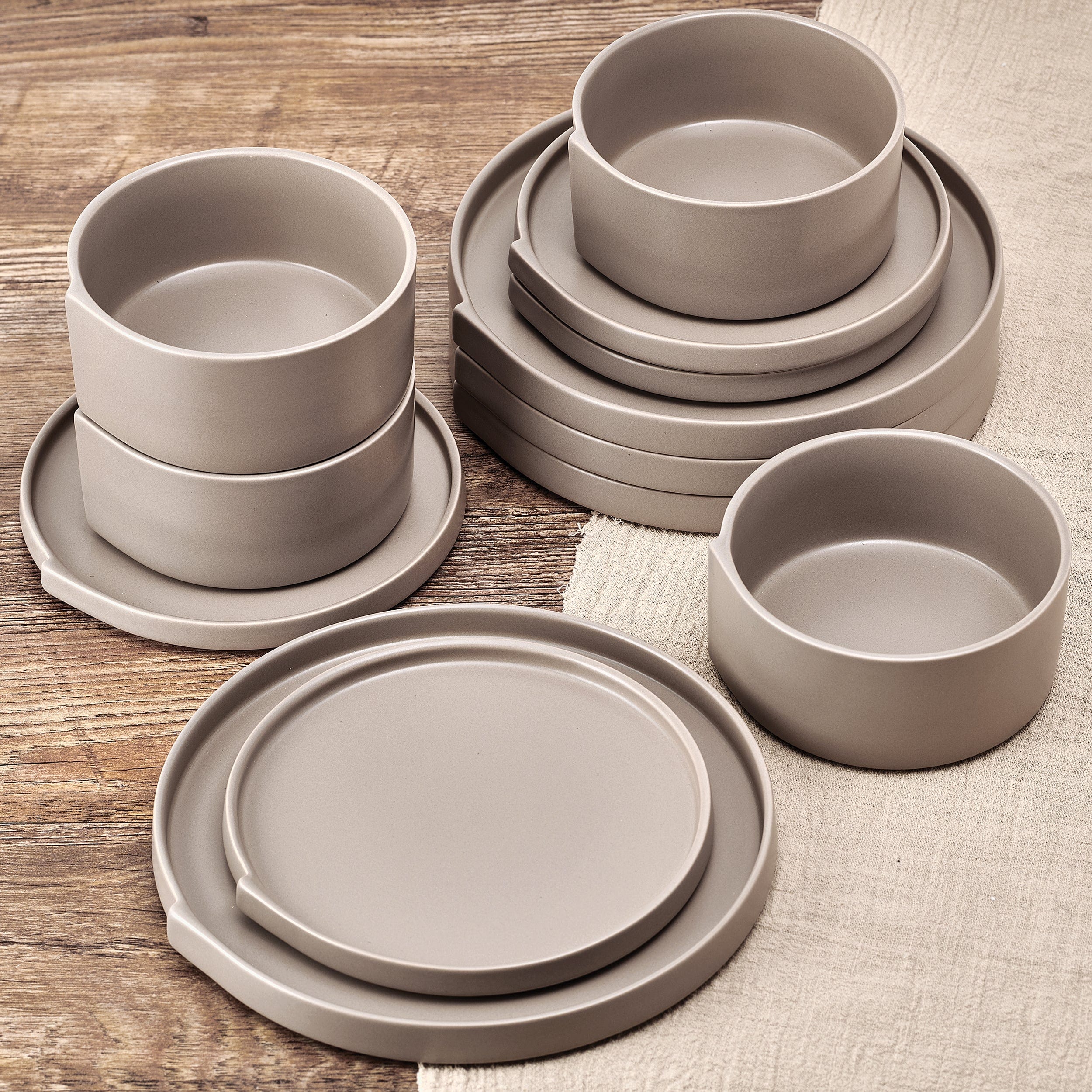 Contemporary Edge Taupe 12 Piece Dinnerware Set, Service for 4