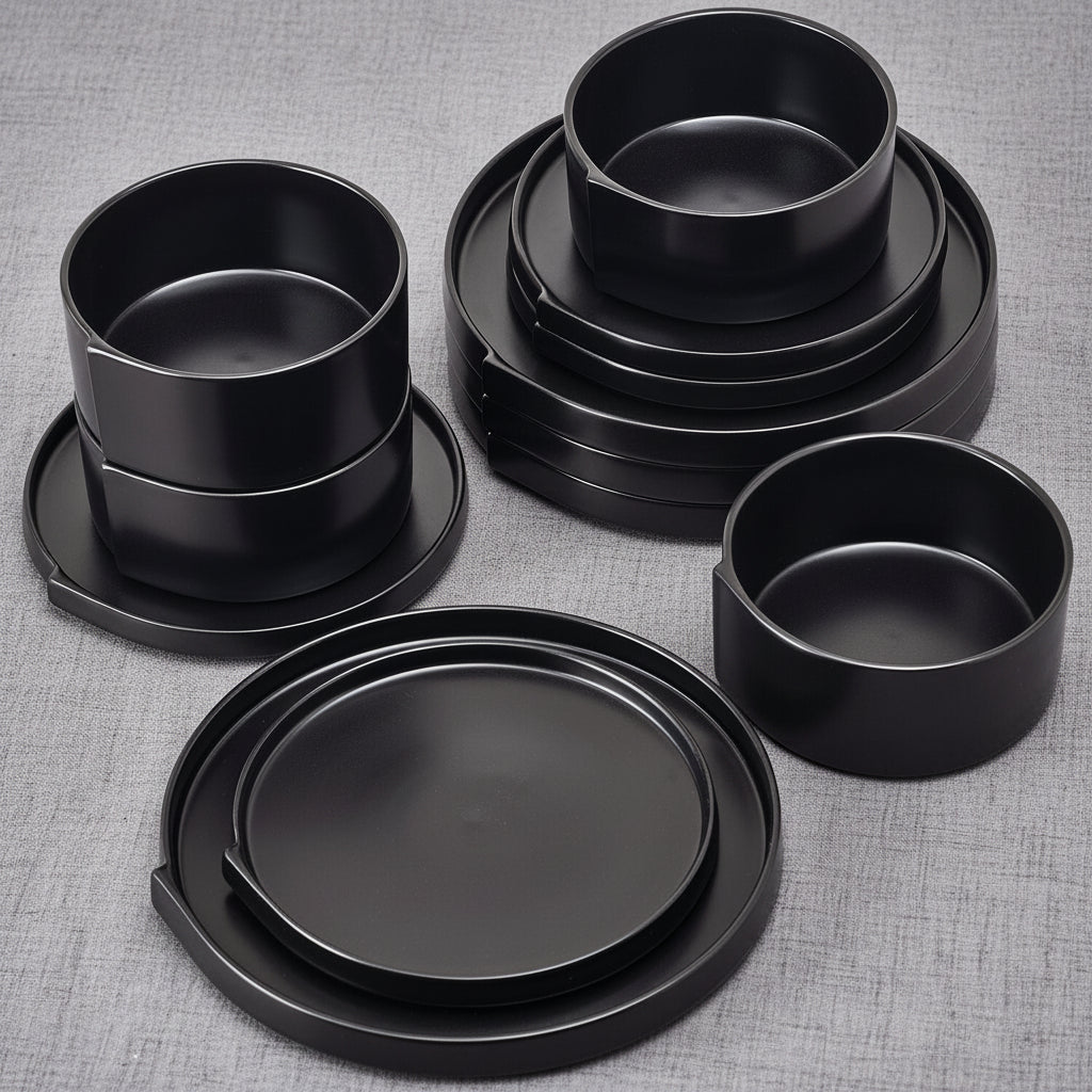 Contemporary Edge Black 12 Piece Dinnerware Set, Service for 4