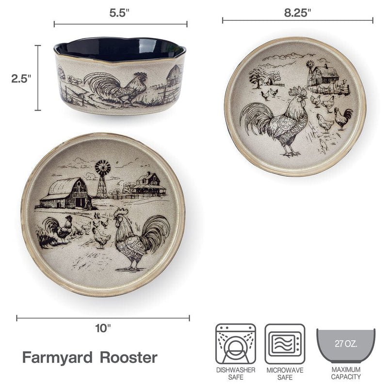 Chicken Dinnerware Set Farmyard Rooster 12 Piece Dinnerware Set, Service for 4