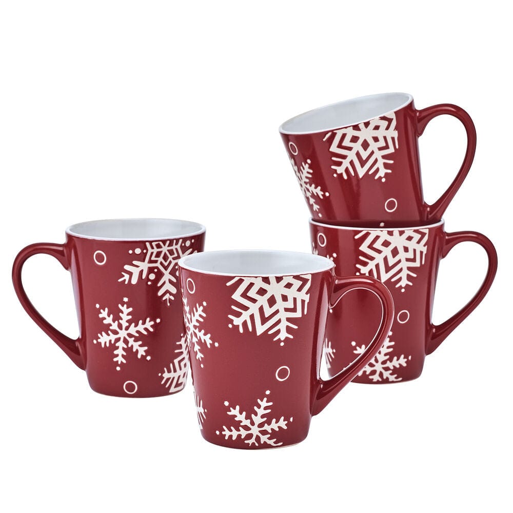 Snow Flurry Red Set of 4 Mugs
