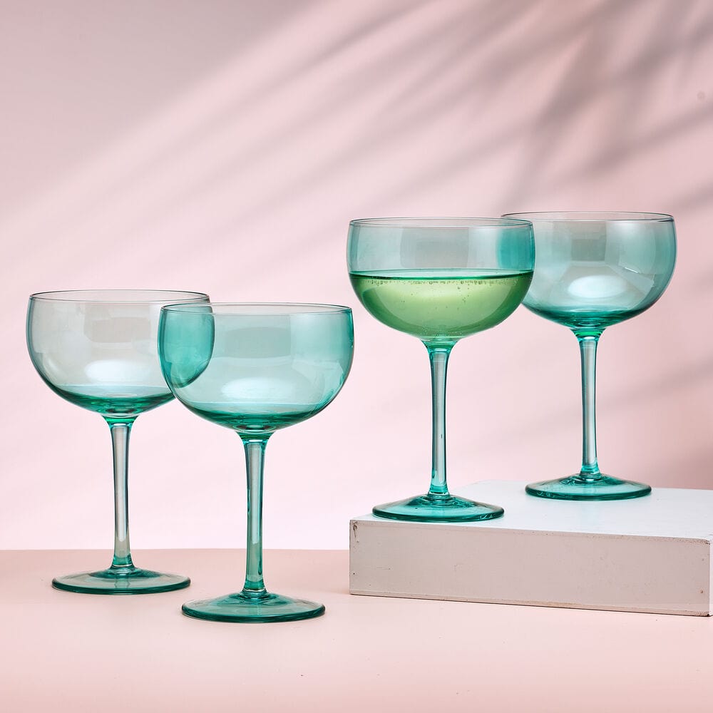 Darbie Angell Vibrance Teal Set of 4 Coupe Cocktail Glasses