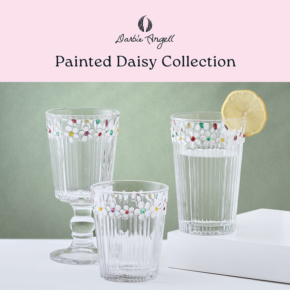Darbie Angell Painted Daisy Set of 4 Double Old Fashioned Glasses