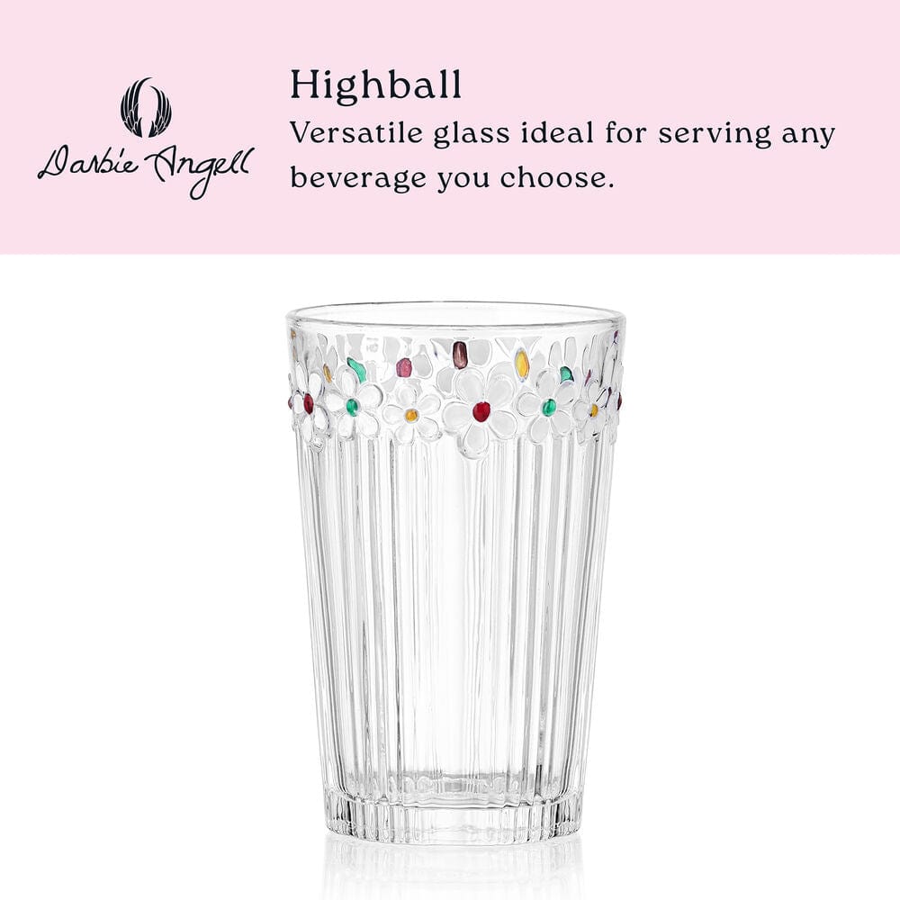 Darbie Angell Painted Daisy Set of 4 Highball Glasses