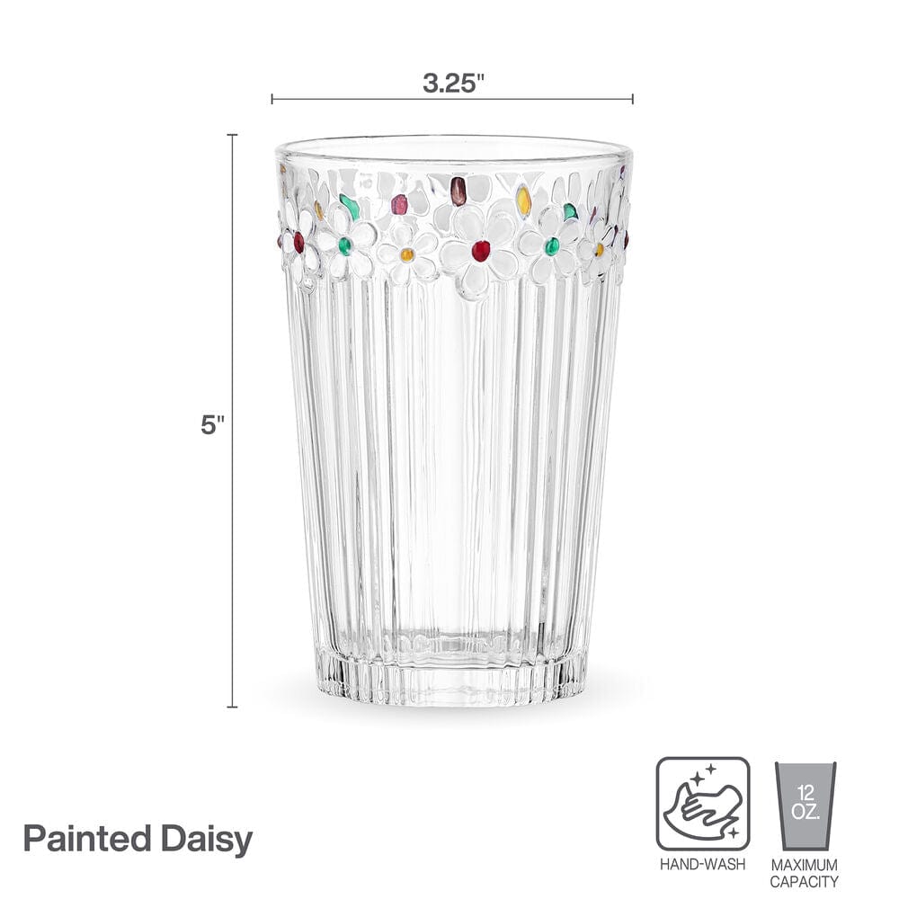 Darbie Angell Painted Daisy Set of 4 Highball Glasses