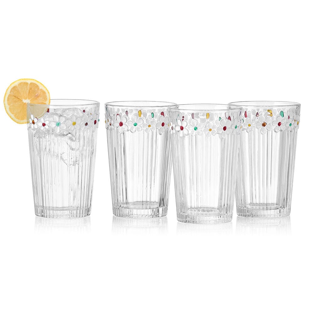 Darbie Angell Painted Daisy Set of 4 Highball Glasses