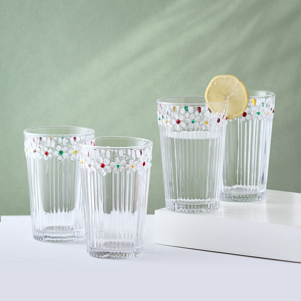Darbie Angell Painted Daisy Set of 4 Highball Glasses
