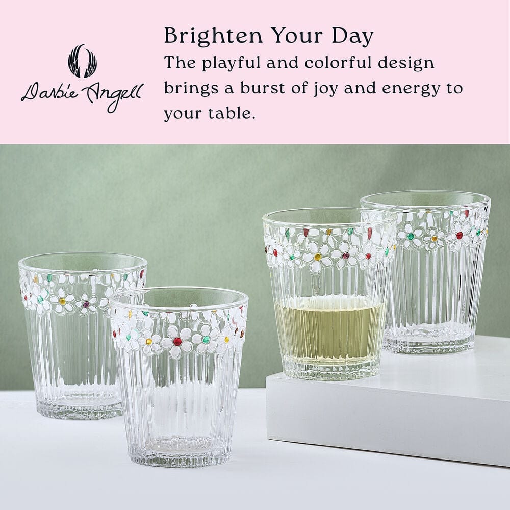 Darbie Angell Painted Daisy Set of 4 Double Old Fashioned Glasses