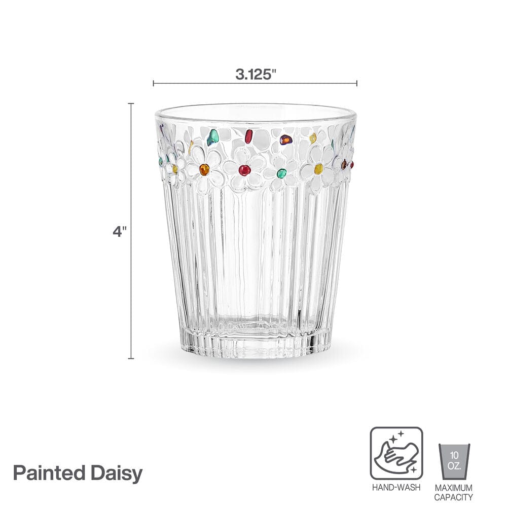 Darbie Angell Painted Daisy Set of 4 Double Old Fashioned Glasses