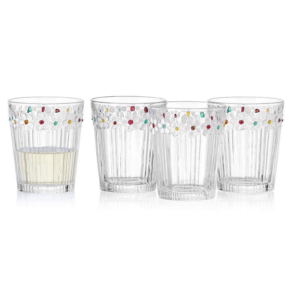 Darbie Angell Painted Daisy Set of 4 Double Old Fashioned Glasses
