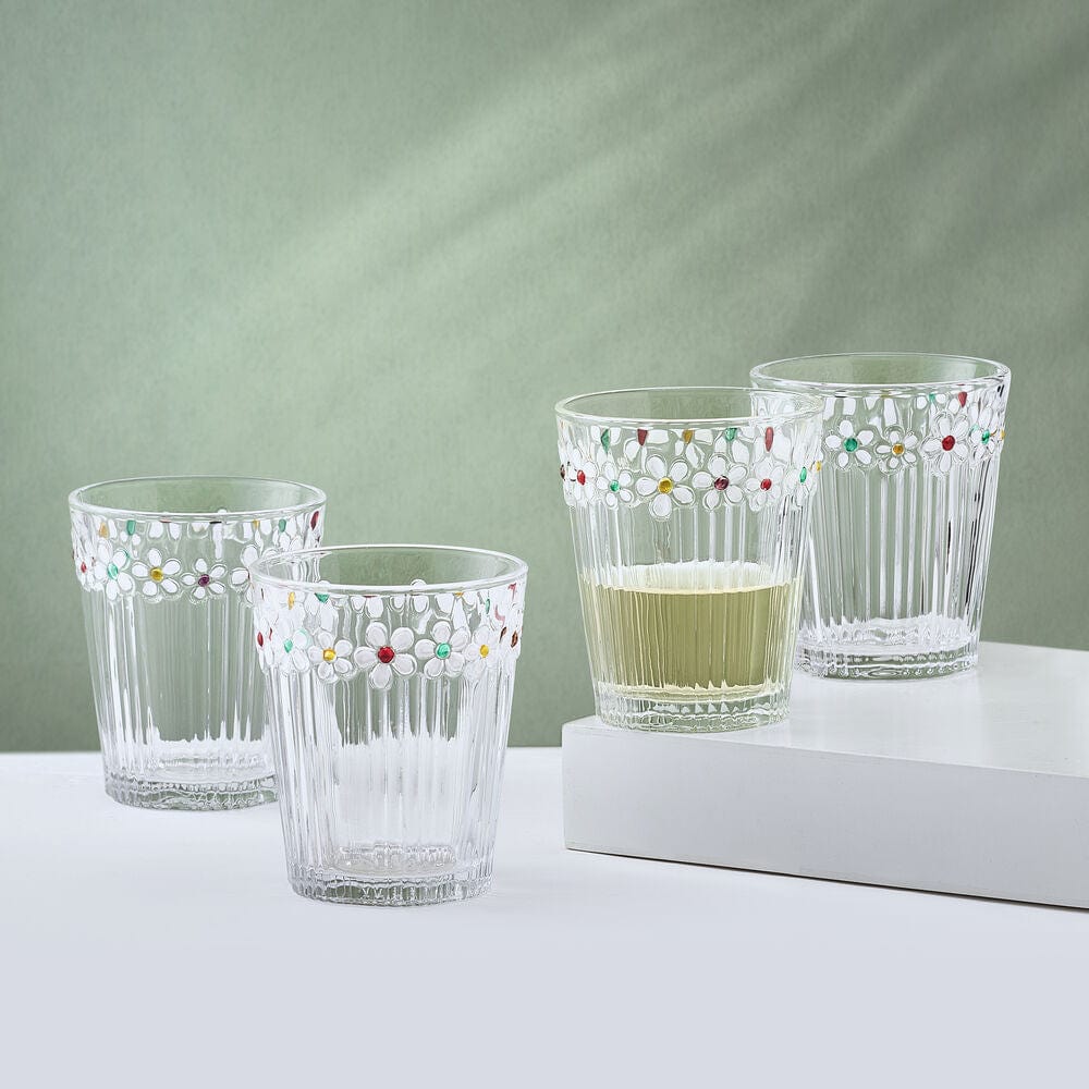 Darbie Angell Painted Daisy Set of 4 Double Old Fashioned Glasses