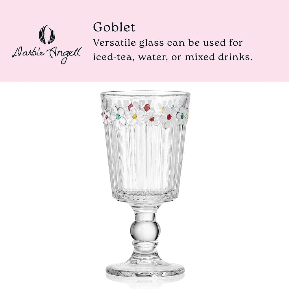 Darbie Angell Painted Daisy Set of 4 Goblets