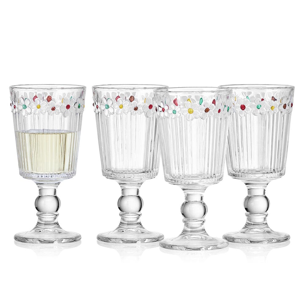 Darbie Angell Painted Daisy Set of 4 Goblets