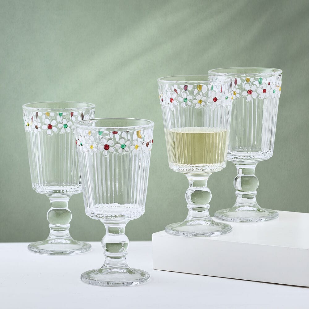 Darbie Angell Painted Daisy Set of 4 Goblets