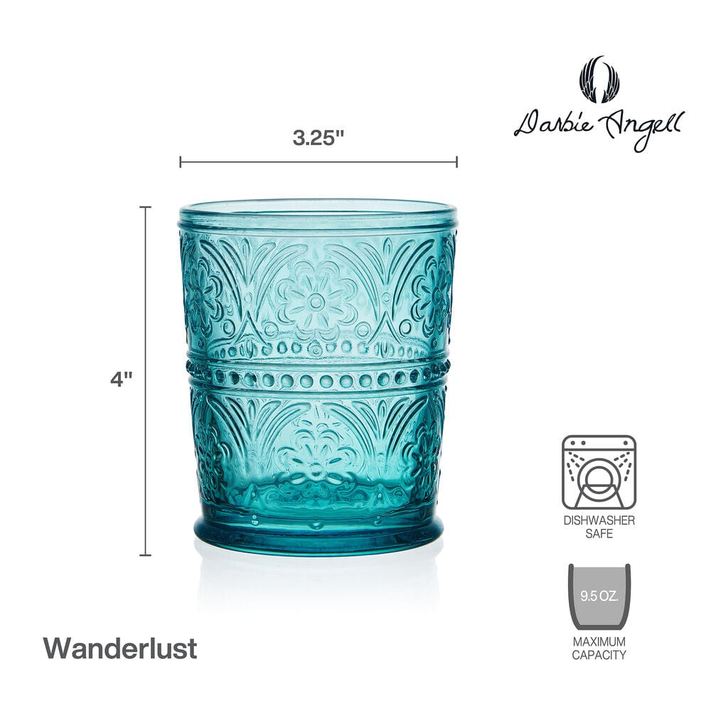 Darbie Angell Wanderlust Teal Set of 4 Double Old Fashioned Glasses