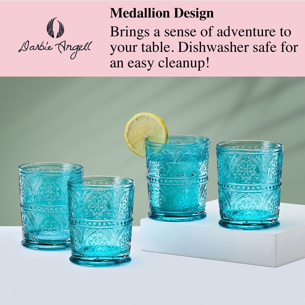 Darbie Angell Wanderlust Teal Set of 4 Double Old Fashioned Glasses