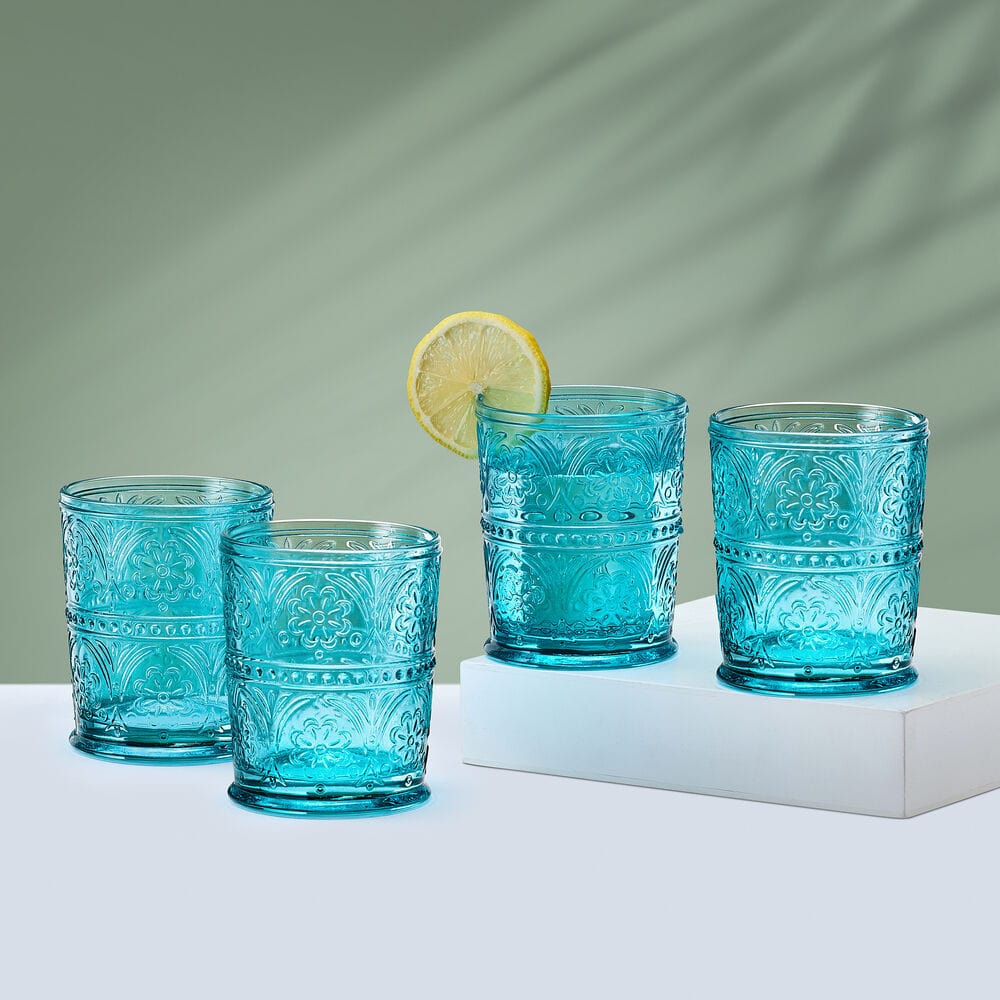 Darbie Angell Wanderlust Teal Set of 4 Double Old Fashioned Glasses
