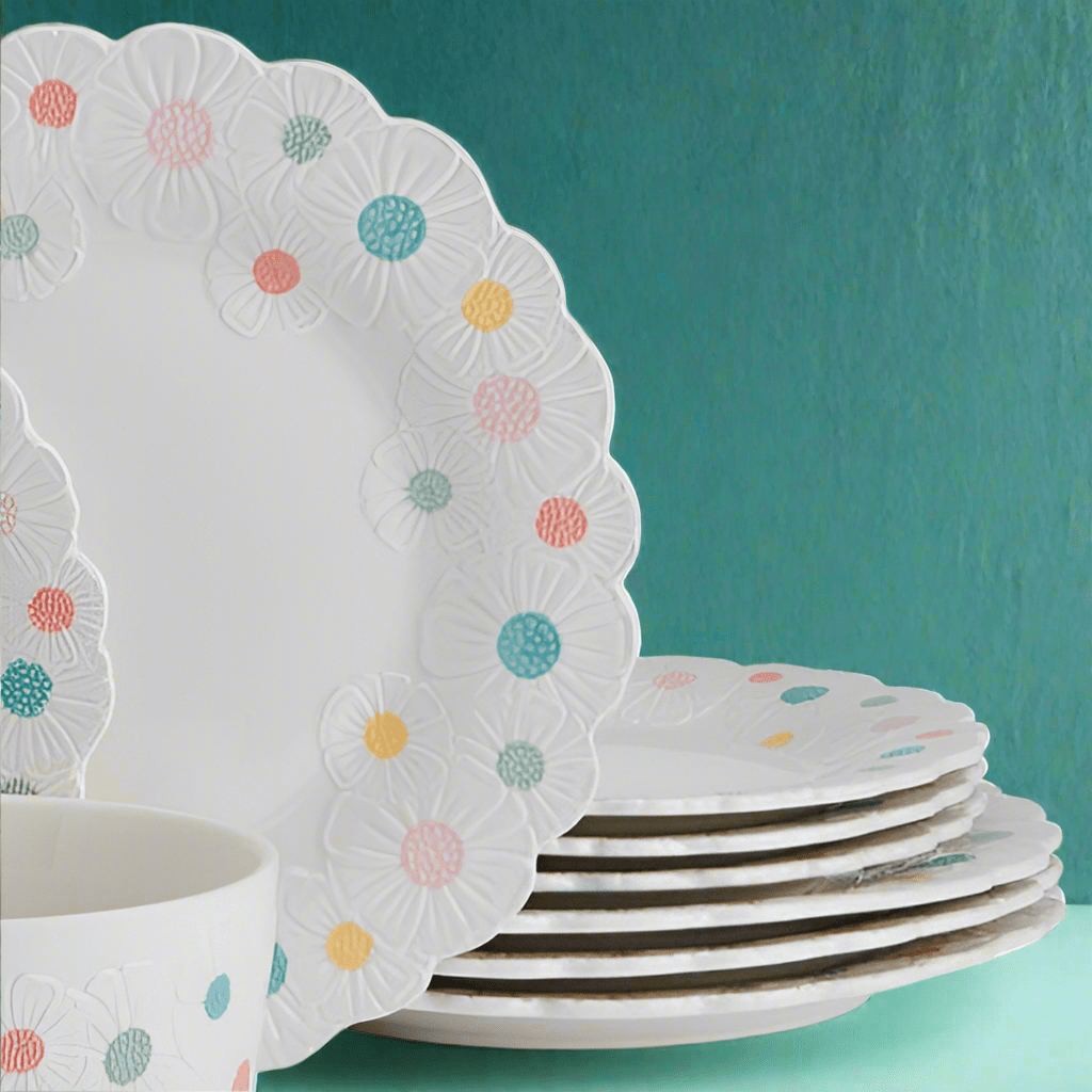 Darbie Angell Painted Daisy 12 Piece Dinnerware Set, Service or 4
