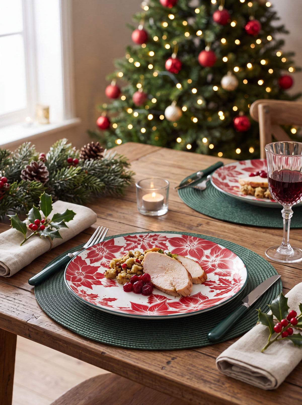 Precious Poinsettia Set of 2 Dinner Plates