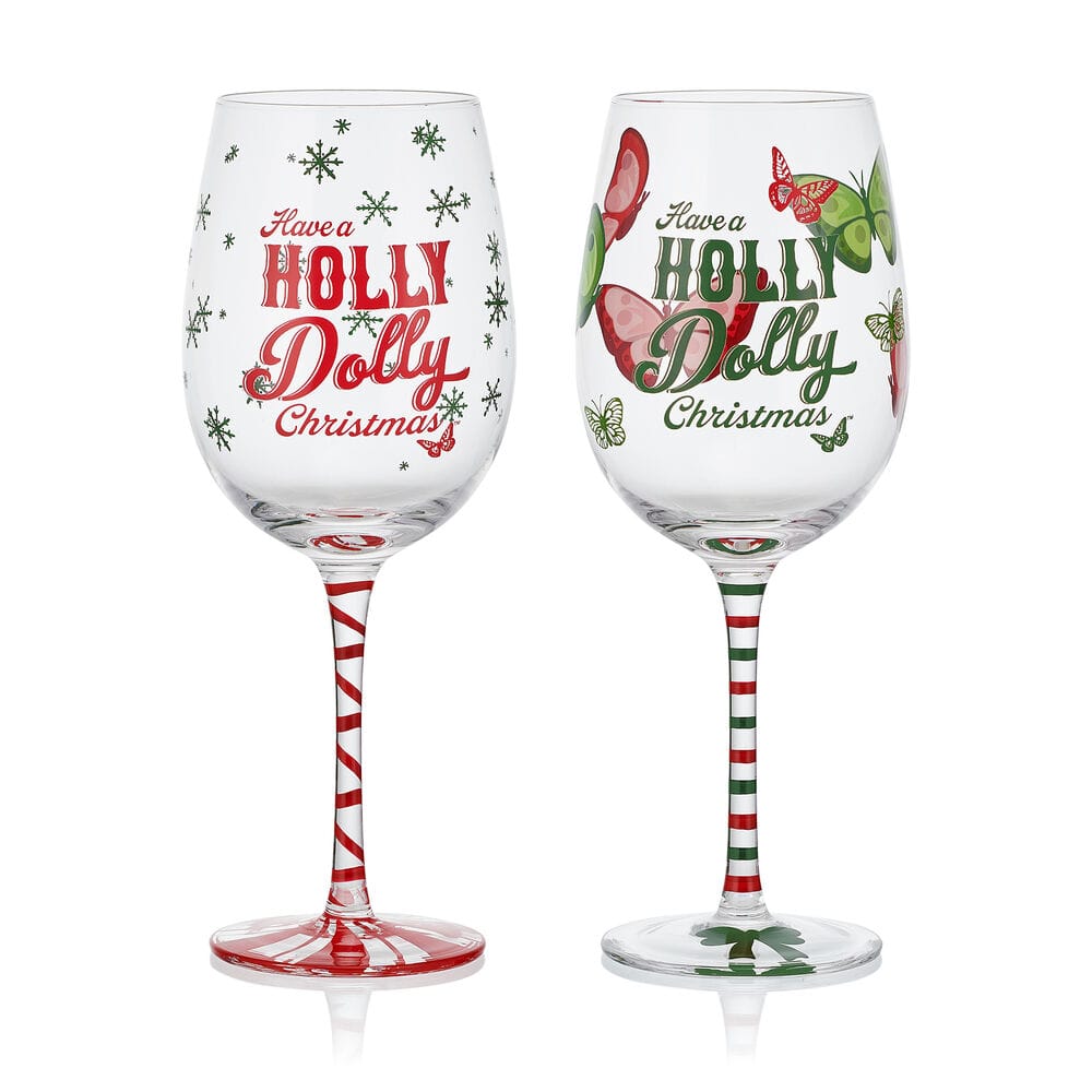 Dolly Parton Holly Dolly Christmas Set of 2 Wine Glasses