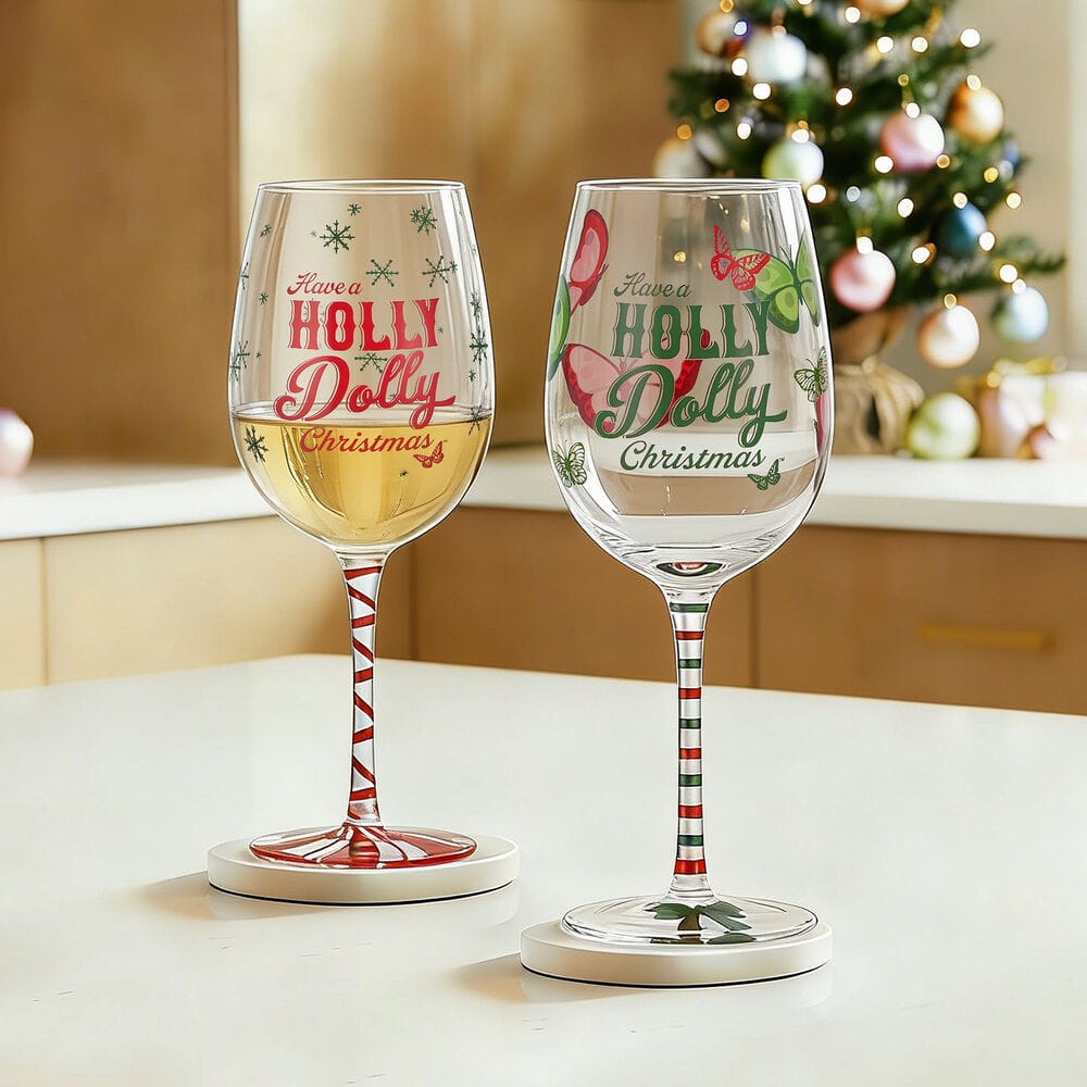 Dolly Parton Holly Dolly Christmas Set of 2 Wine Glasses