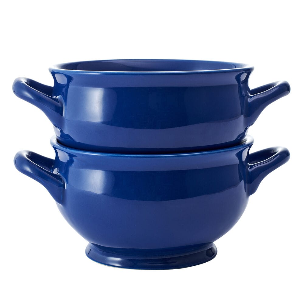 Blue Double Handle Set of 2 Chowder Soup Bowls