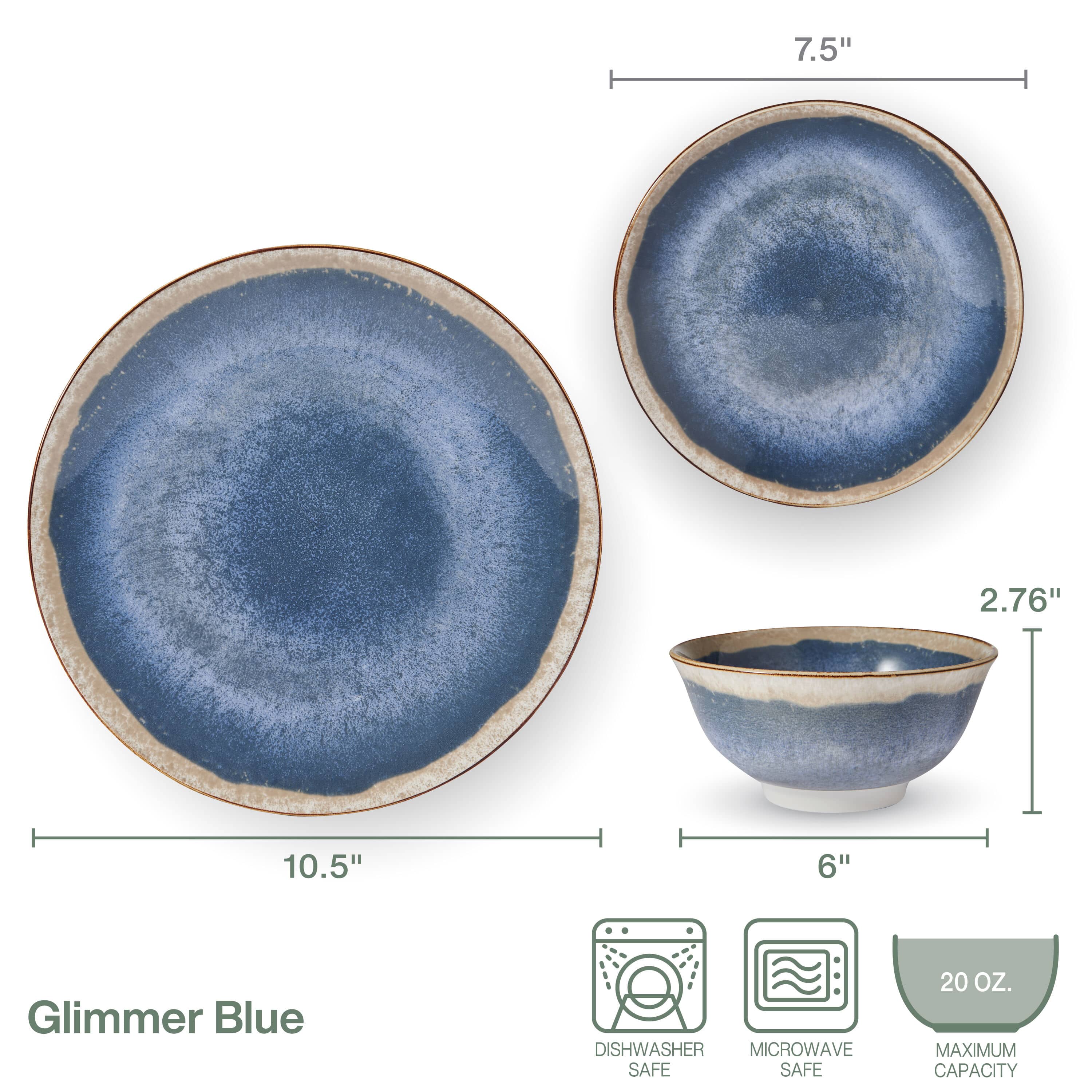 Glimmer Blue 12 Piece Dinnerware Set, Service for 4