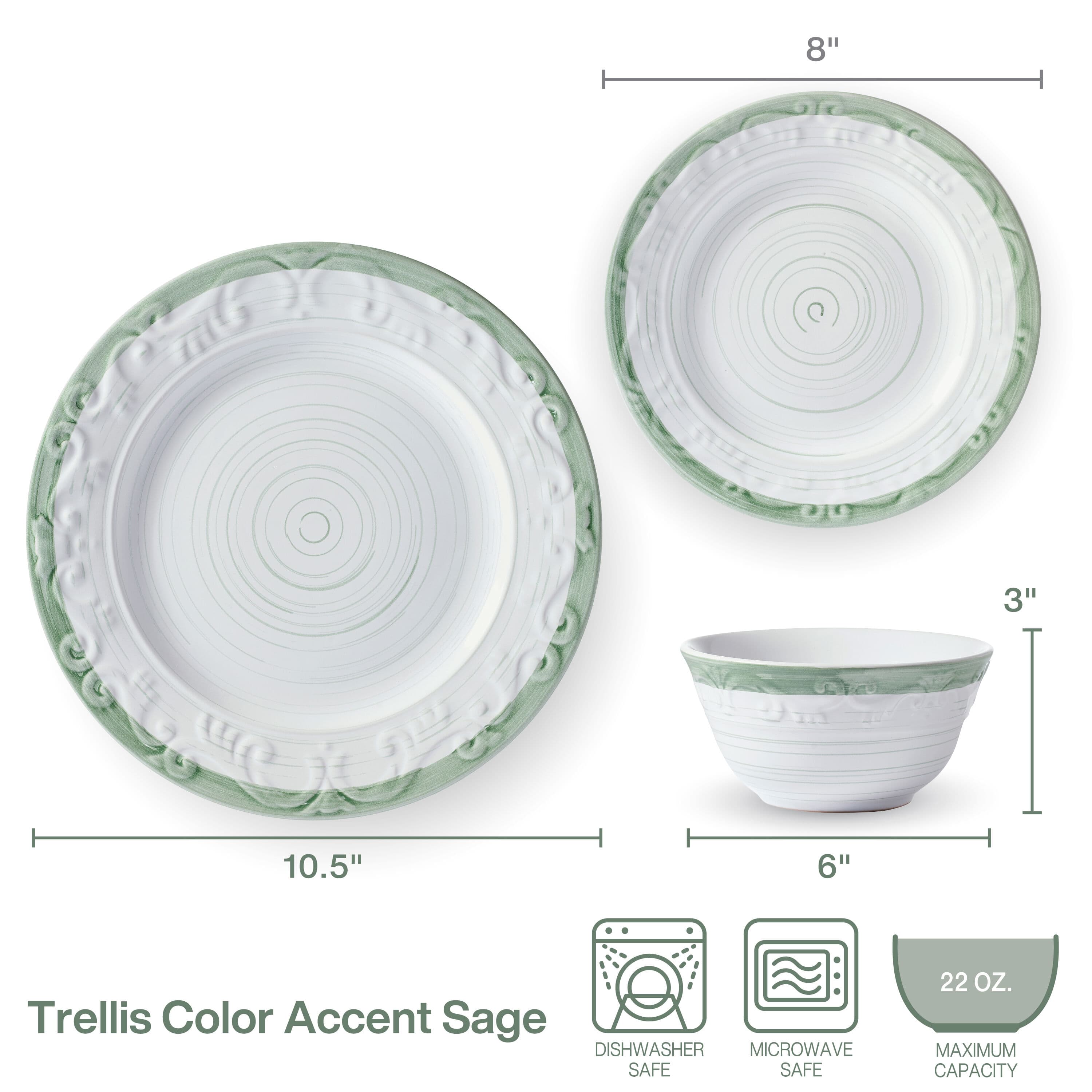 Trellis Sage Accent 12 Piece Dinnerware Set, Service for 4