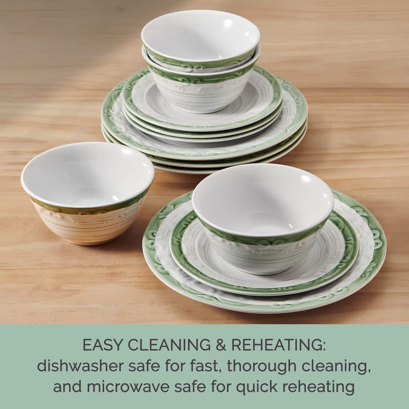 Trellis Sage Accent 12 Piece Dinnerware Set, Service for 4