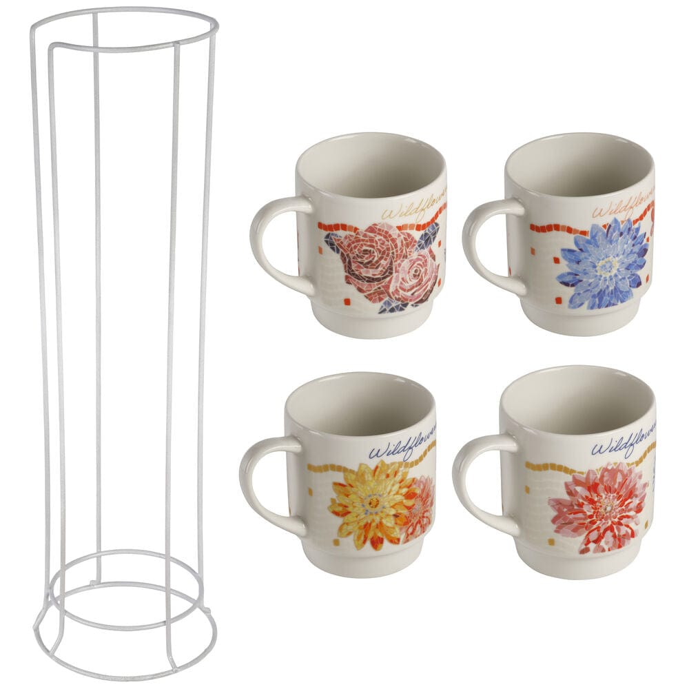 Dolly Parton Mosaic Set of 4 Mugs with Wire Rack